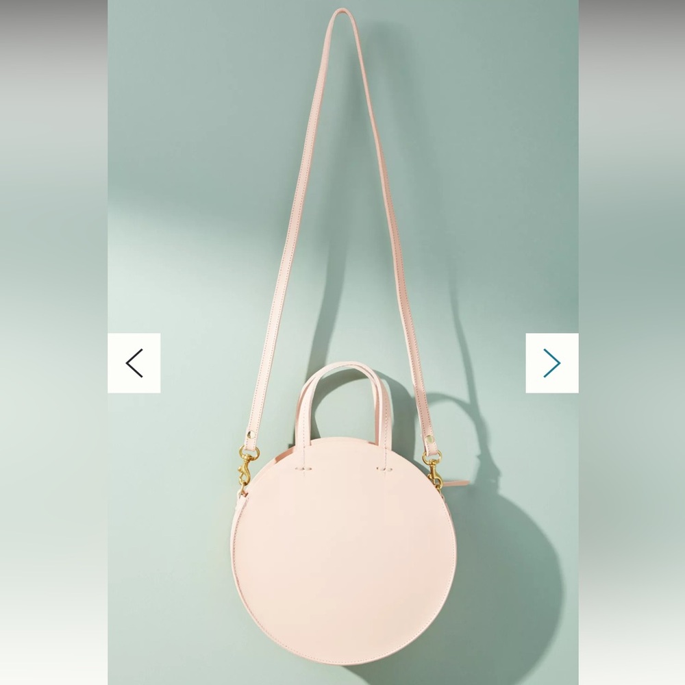 Clare V. Alistair Round Crossbody Blush Leather Gold HW Shoulder Handbag & Strap